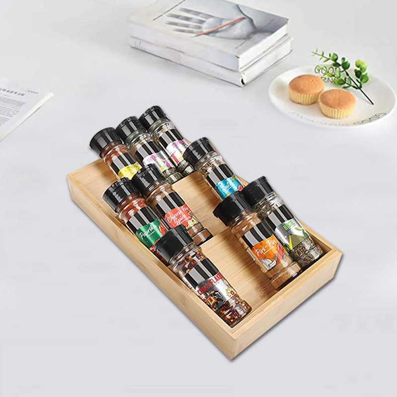 3 Tier bamboo Kitchen Spice Drawer Insert Organiser Rack Tray wood Slanted Storage For Cabinet Shelf and Drawers