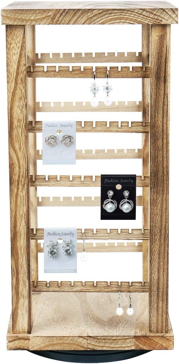 Wood Rotating Jewelry Earring Storage Display Wooden Hanging Accessories Tower