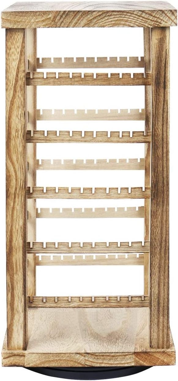 Wood Rotating Jewelry Earring Storage Display Wooden Hanging Accessories Tower