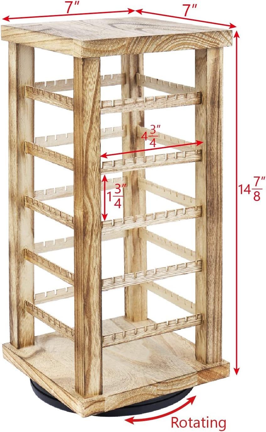 Wood Rotating Jewelry Earring Storage Display Wooden Hanging Accessories Tower