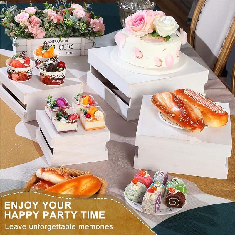 Customize wooden cupcake display stand with white wooden riser for decoration