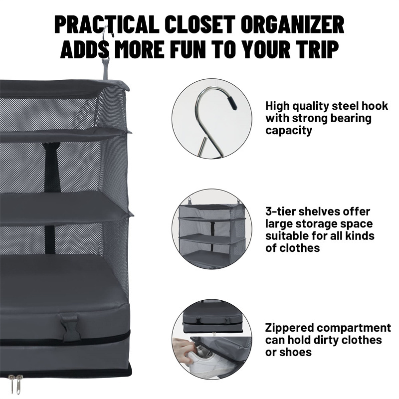 High Quality Large Hanging Travel Garment Packing Luggage Organizer Collapsible Compartment Hanging Closet