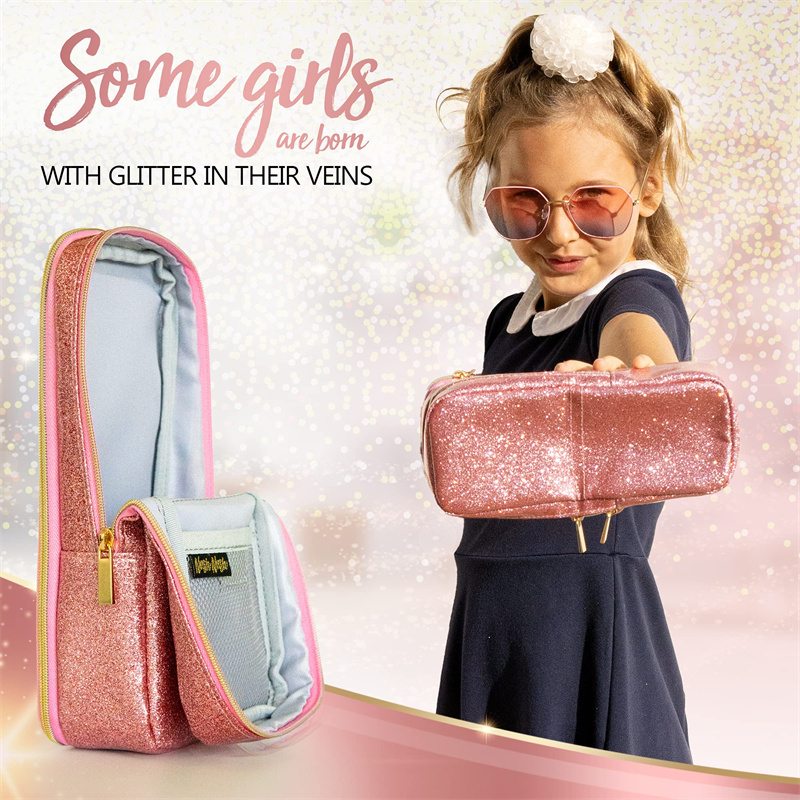 Factory Price Glitter Pencil Case Pretty PU Pencil Pouch Bag Stationery Case Girls Multifunction Pen Box For School