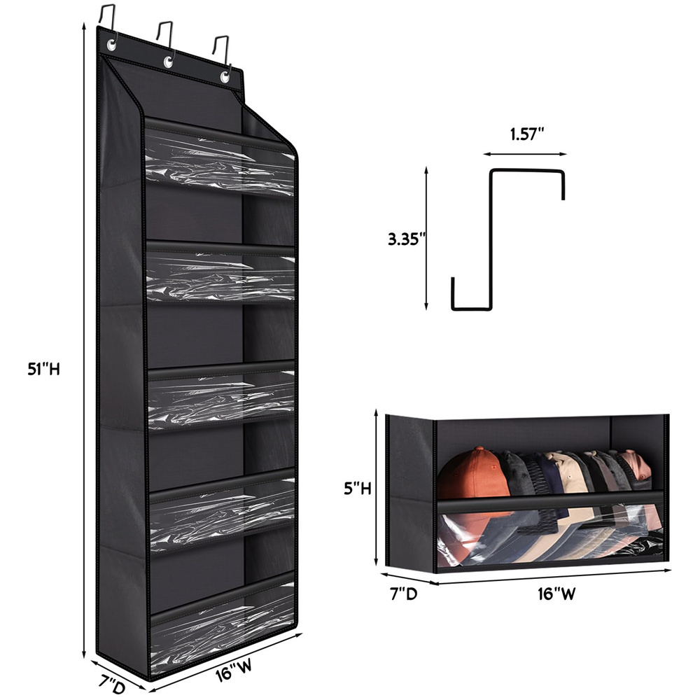 Hat Organizer for Baseball Capes  Hat Rack 5 Tier with 3 Hooks Hat Storage Organizer Over The Door