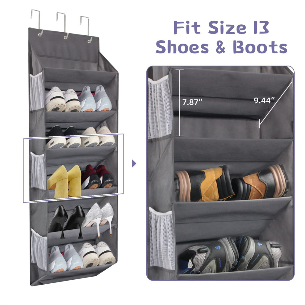 Over the Door Shoe Organizer Hanging with 6 Mesh Pockets 50lbs Fits 12 Pairs Shoes Door Shoe Rack Storage for Closet