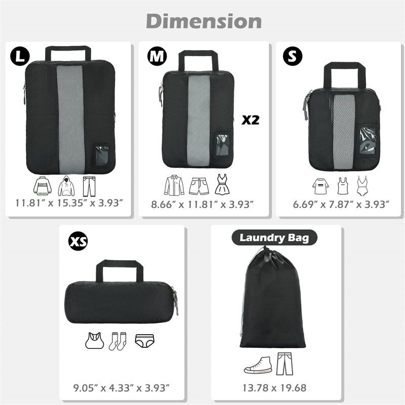 Foldable Travel Bag Set Luggage Organizer Carry On Luggage Suitcase Organizer Bags 6 Set Compression Packing Cubes with Tag