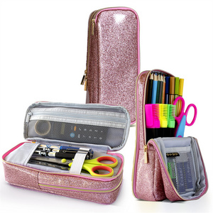 Factory Price Glitter Pencil Case Pretty PU Pencil Pouch Bag Stationery Case Girls Multifunction Pen Box For School