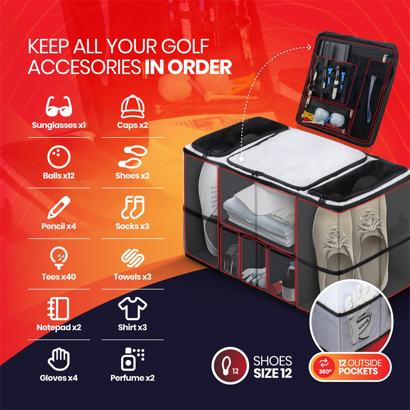 Large Premium Golf Trunk Organizer For Car Durable Shoe Equipment Accessories Holder Large Capacity Golf Storage Bag