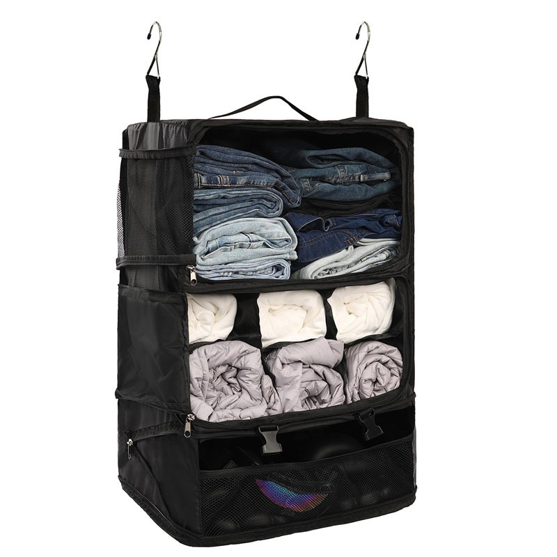 Hanging Packing Cubes Portable Closet 3-Shelf Travel Collapsible Compression Garment Organizer Luggage Suitcase