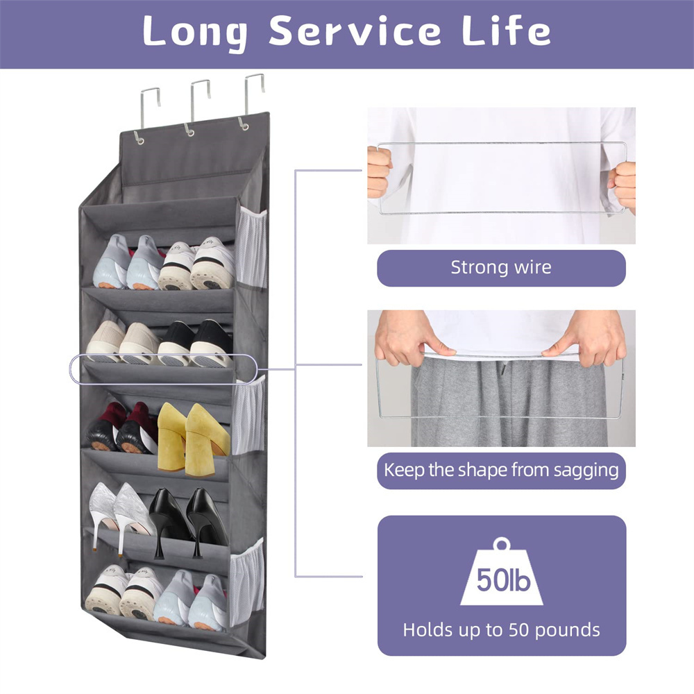 Over the Door Shoe Organizer Hanging with 6 Mesh Pockets 50lbs Fits 12 Pairs Shoes Door Shoe Rack Storage for Closet