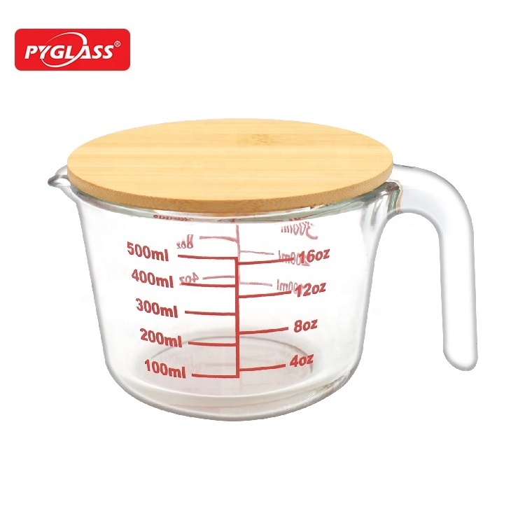 Glass measuring cup with bamboo lid glass measuring jar