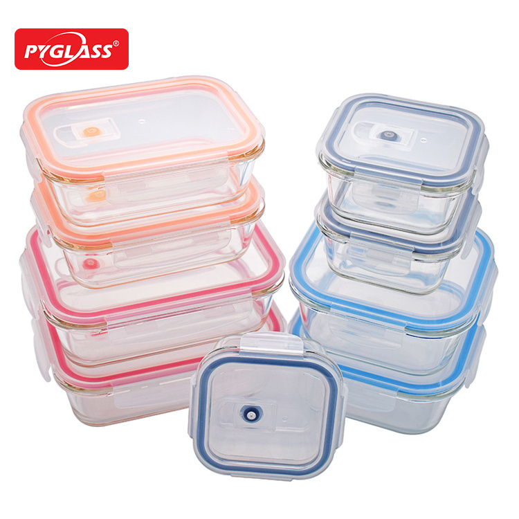 Wholesale Eco Friendly Borosilicate Hatchback Vented PP Lid Glass Food Container For Prep Vacuum Storage Set With Airtight Lock