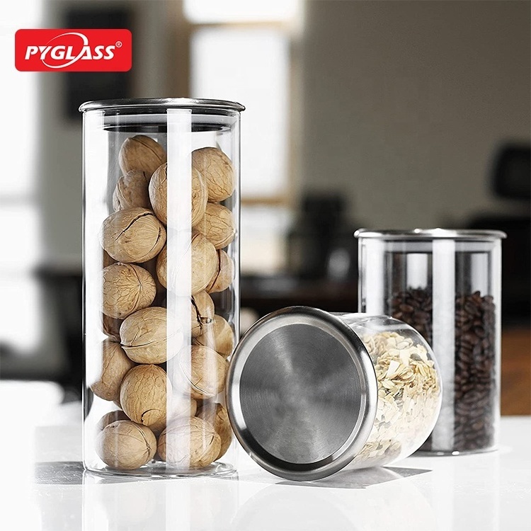 Kitchen Canister Set Airtight Food Storage Containers for Pantry or Counter Glass Jar with Stainless Steel Lid