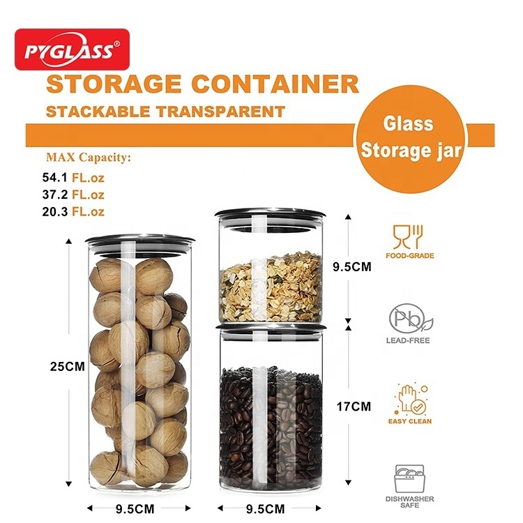 Kitchen Canister Set Airtight Food Storage Containers for Pantry or Counter Glass Jar with Stainless Steel Lid