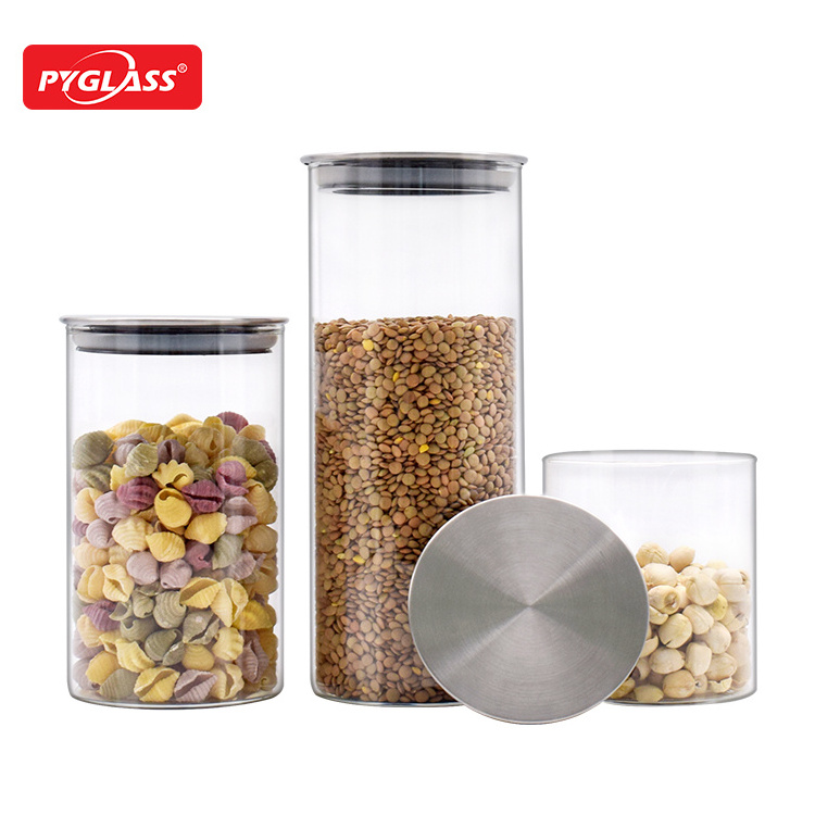 Kitchen Canister Set Airtight Food Storage Containers for Pantry or Counter Glass Jar with Stainless Steel Lid