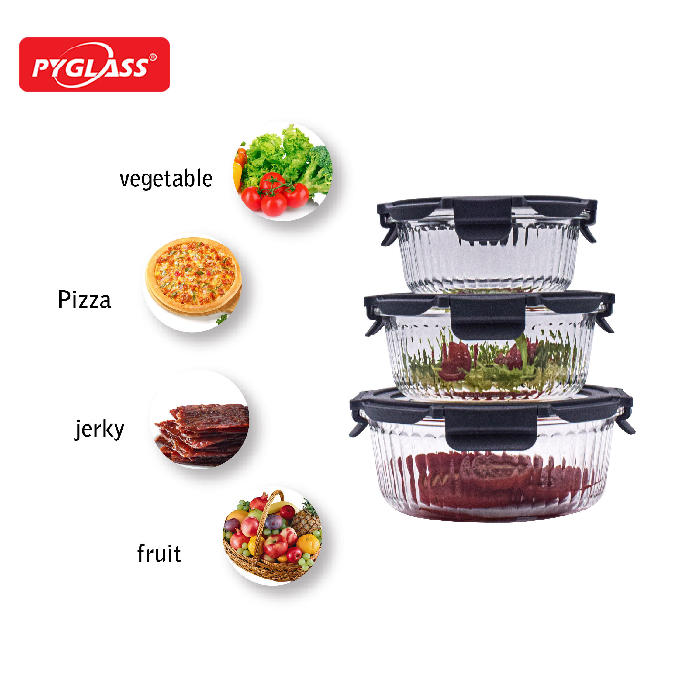 Morden Style Lock Lid  Ribbed Glass Food Container for Microwave Oven Bowl Set Glass Kitchenware