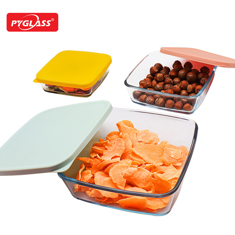 Square Shape Lidl  Glass Bakeware with PE Lid Glass Storage Container Dish