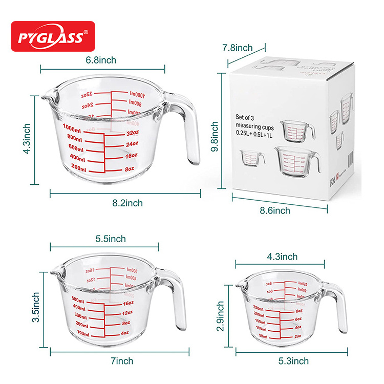 3Piece Glass Measuring Cup Set 1  2 4 Cup  Liquid Measuring Cups Supplies Kitchen Gadgets Home Essentials Tools