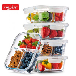 Best selling glass lunch box / glass bento box / glass food container with divider