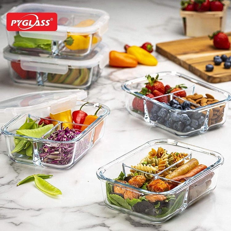 Best selling glass lunch box / glass bento box / glass food container with divider