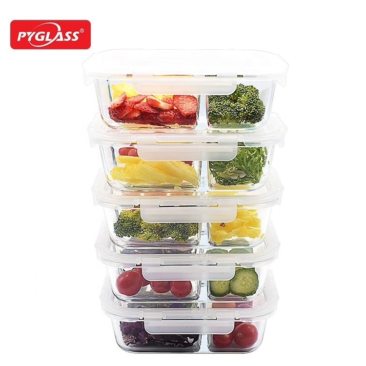 Best selling glass lunch box / glass bento box / glass food container with divider