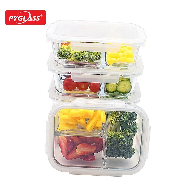 Best selling glass lunch box / glass bento box / glass food container with divider