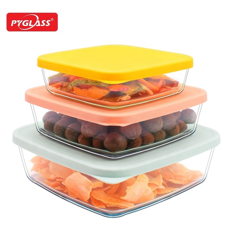 Square Shape Lidl  Glass Bakeware with PE Lid Glass Storage Container Dish