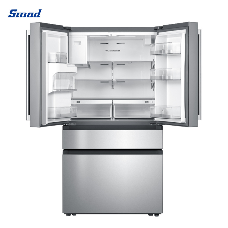 Smad Stainless Steel French Door Refrigerator With Ice Maker Water Dispenser