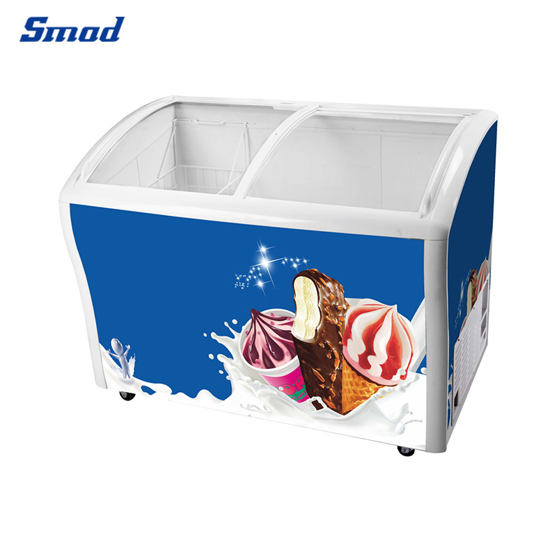 298L/378L Top Glass Open Chest Freezer  For Ice Cream With Door Lock