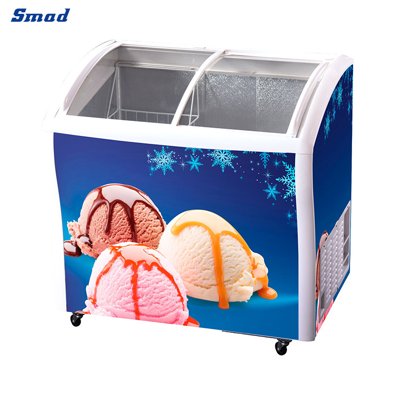 Mini Curved Glass Door Ice Cream Display Chest Freezer