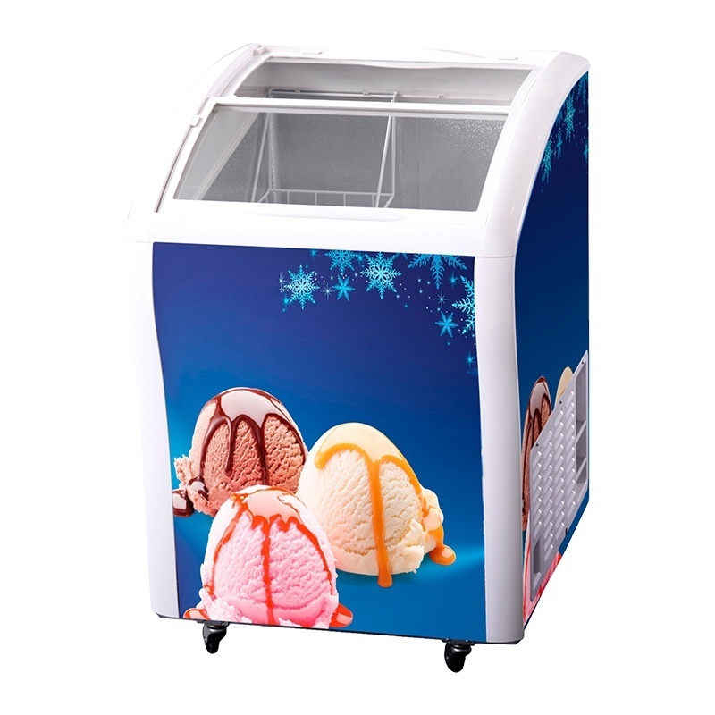 Mini Curved Glass Door Ice Cream Display Chest Freezer