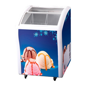 Mini Curved Glass Door Ice Cream Display Chest Freezer