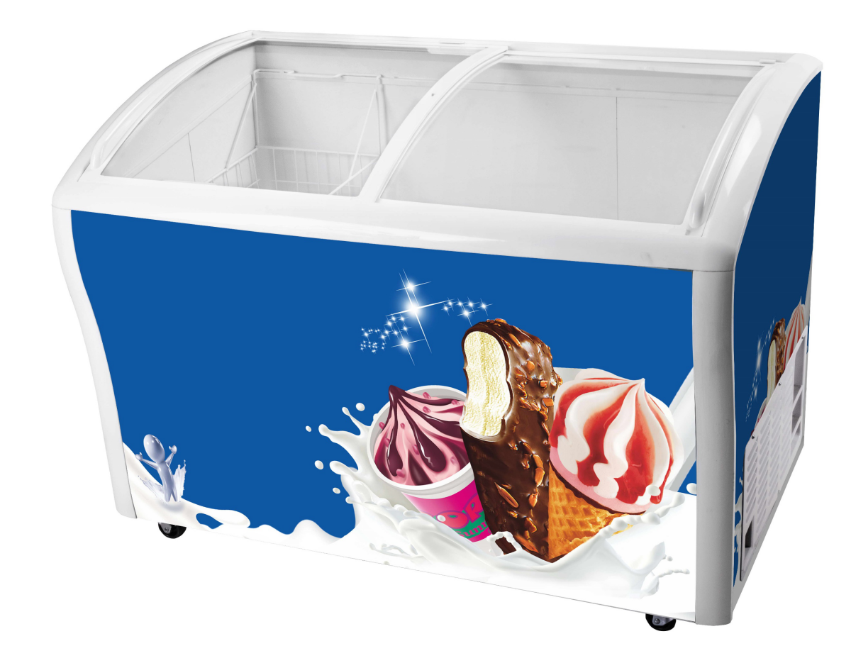 298L/378L Top Glass Open Chest Freezer  For Ice Cream With Door Lock