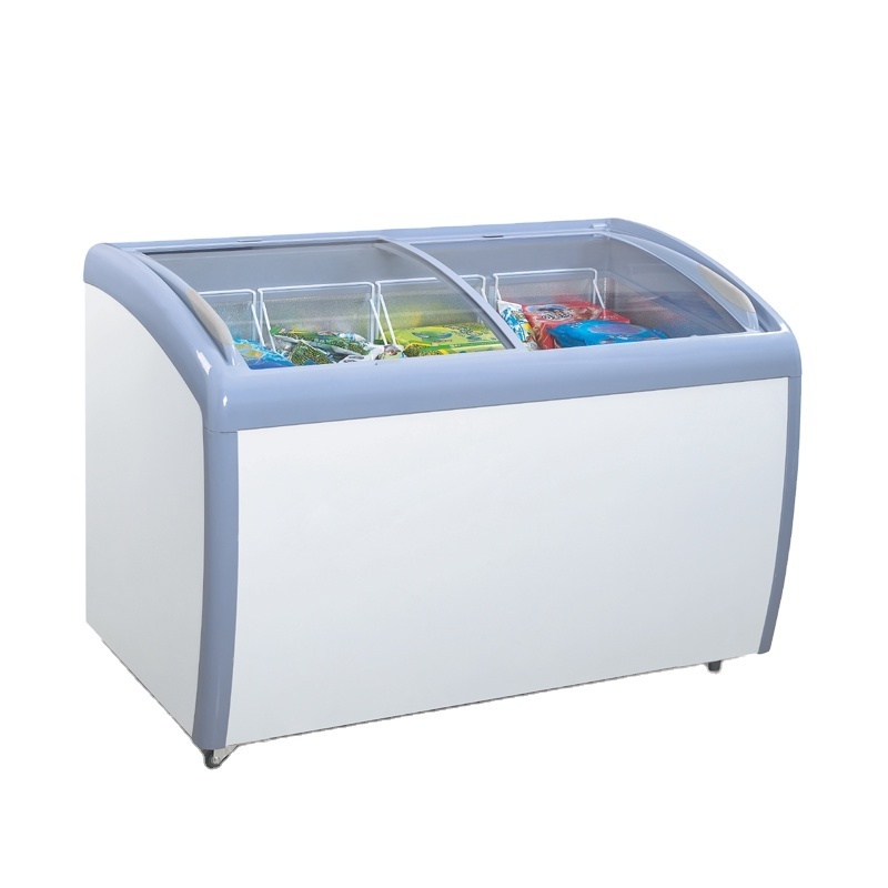 Commercial 260L 360L 460L Curved Glass Deep Ice Cream Display Freezer