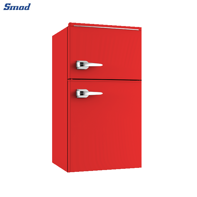 7.5 Cu. Ft. High Quality Red Retro Top Freezer Chroming Metal Handle Vintage Fridge Double Door Refrigerator For Home DSR-212WU