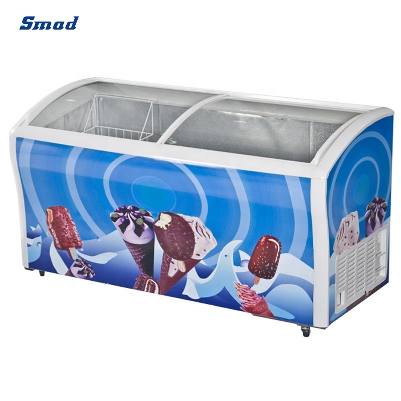 Smad Wholesales Price Ice Cream Display Freezer With Three Sides Body Sticker