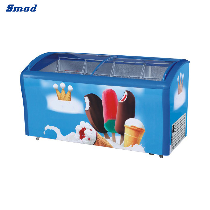 Double Glass Door Deep Chest Ice Cream Fridge Freezer For Sale