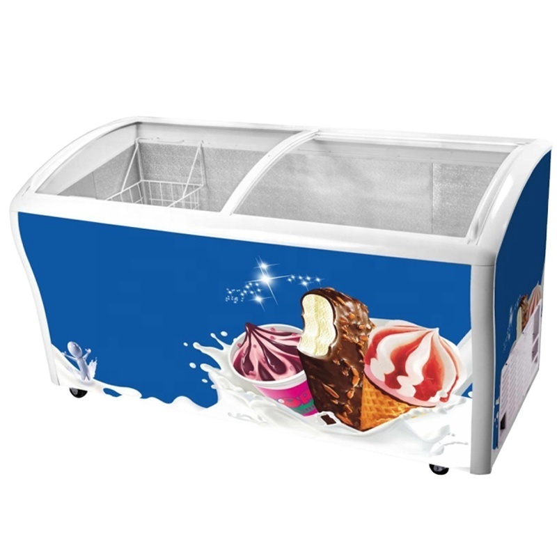 Smad Wholesales Price Ice Cream Display Freezer With Three Sides Body Sticker