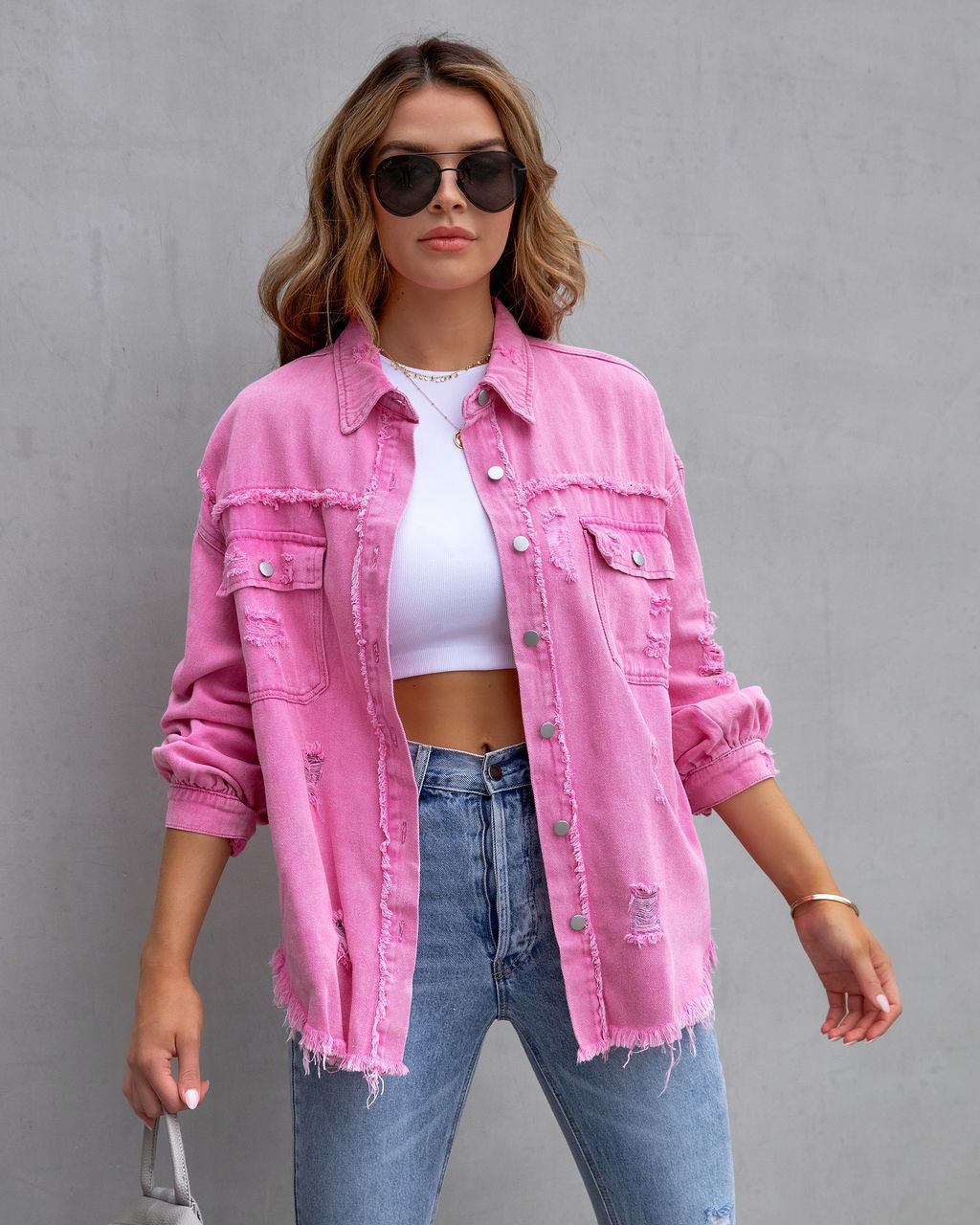 Standard Good Price Women Jean Jackets and Coats Medium Length Jean Denim Jacket Women Oversized Tassel Ripped Fall Clothing