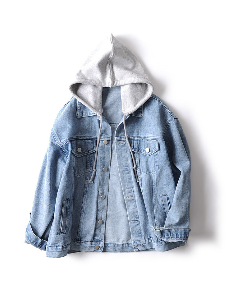 Hooded Denim Oversize Hip Hop Print Jacket Toddler Women Blue Jean Jacket 2021