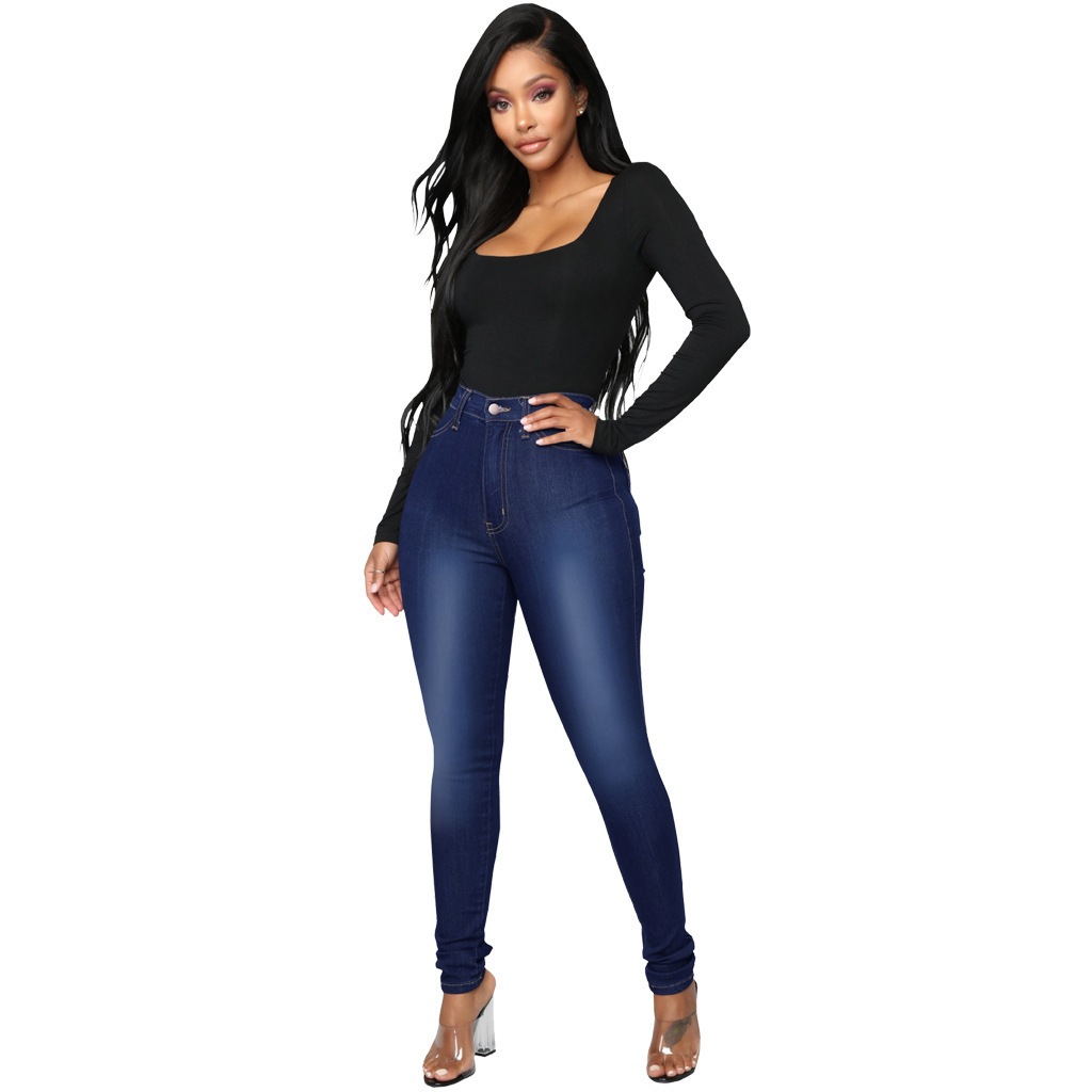 Dark Blue High-elasticity High Waist Jeans Skinny Denim Casual Wear Stretchy Jean Pant For Woman Wholesale Custom