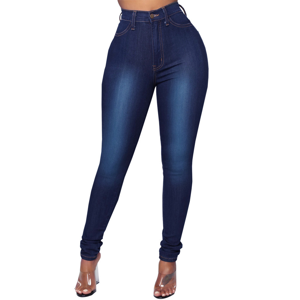 Dark Blue High-elasticity High Waist Jeans Skinny Denim Casual Wear Stretchy Jean Pant For Woman Wholesale Custom