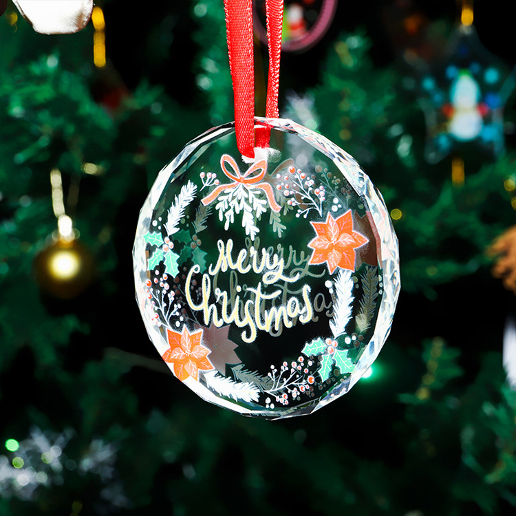 Wholesale Custom Snow Round Hanging Ornament Gifts Creative Christmas Crystal Glass Pendant