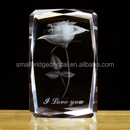 Glass Rose Laser Engraved 3d Cube Wholesale K9 Crystal Wedding Love Europe Folk Art Transparent Wedding Decoration & Gift Carved