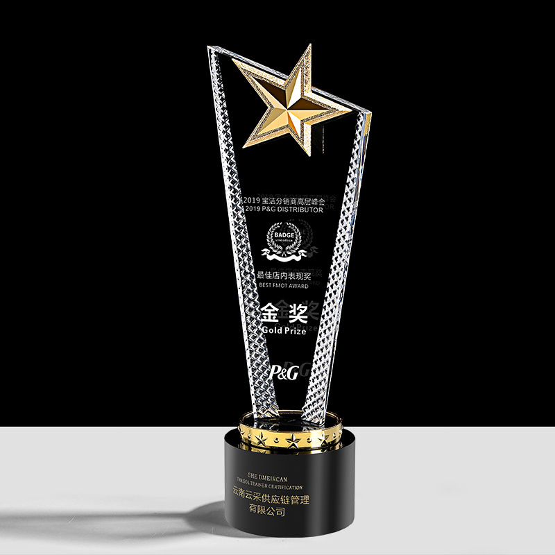 Professional Factory Wholesale Crafts Gold metal custom star crystal trophy award plaque trophy