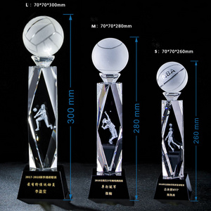 Sports crystal trophies and awards customized football, basketball any ball personal logo engraving