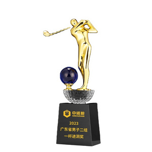 New Arrival Factory Wholesale Crystal Golf Trophy Custom Metal Golf Ball Trophy Awards For Golf Sports Events