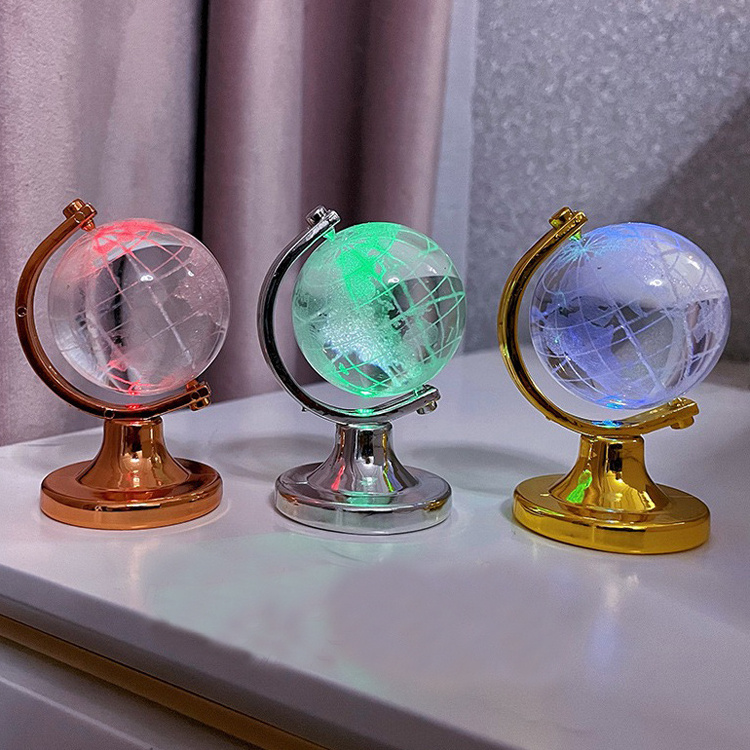 Wholesale Factory homemade Christmas Solid Earth Globe Ball Led Light Custom Glass Crystal Ornaments