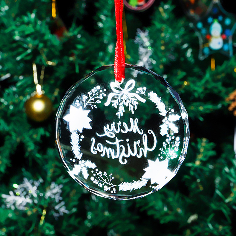 Wholesale Custom Snow Round Hanging Ornament Gifts Creative Christmas Crystal Glass Pendant