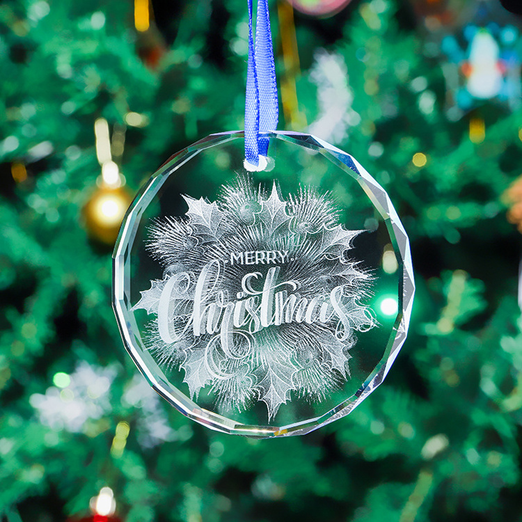 Wholesale Custom Snow Round Hanging Ornament Gifts Creative Christmas Crystal Glass Pendant